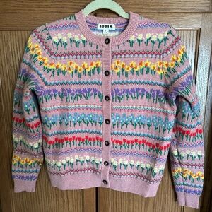 Boden Edie Fair Isle Flowers Wool Blend Cardigan